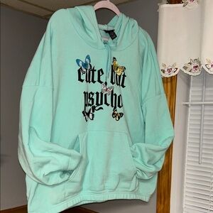 Rue21 Mint Green Hoodie “Cute, But Psycho” words with Butterfly Print